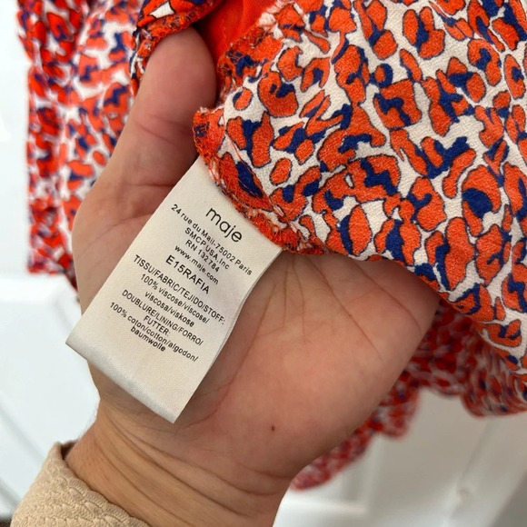 Maje Rafia Leopard Print Smocked Crepe Mini Dress - Picture 7 of 7